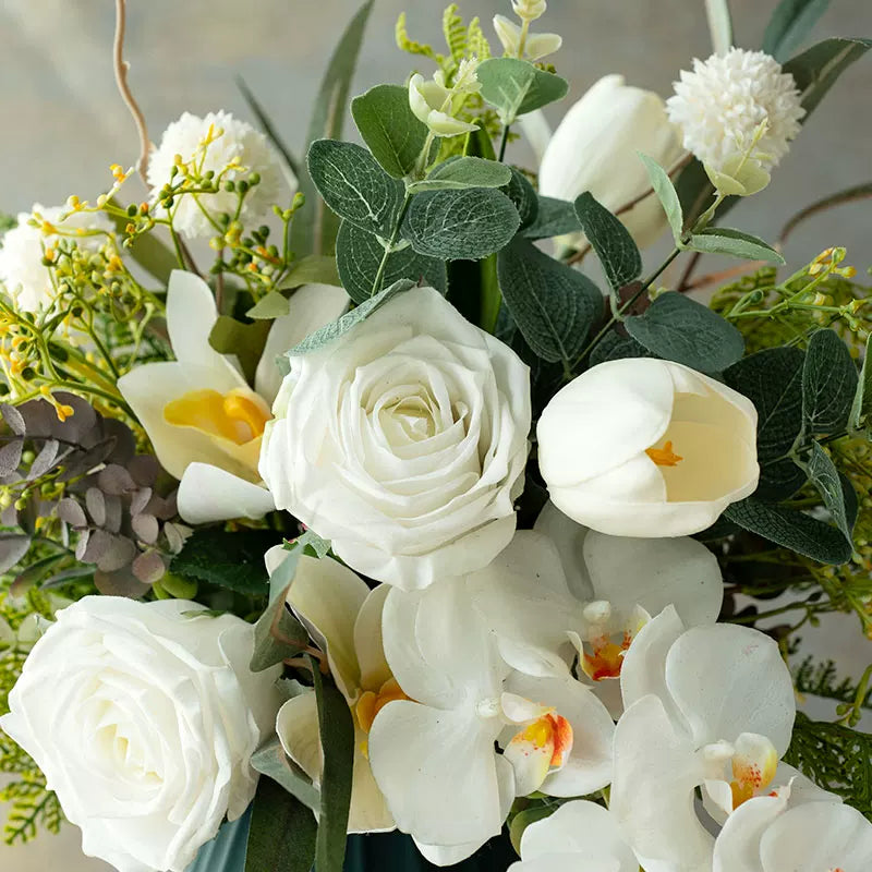 Artificial Floral Decor with Greenery, Rose, Orchid & Tulip Accents