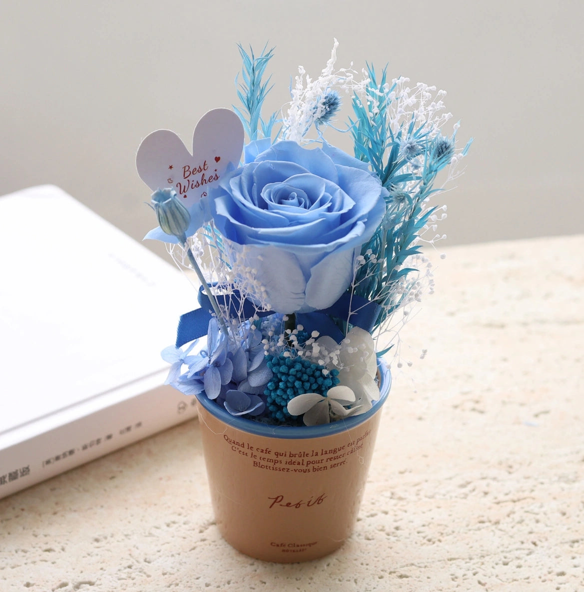 Preserved Rose Mini Potted Plant Gift Home Decor Blue