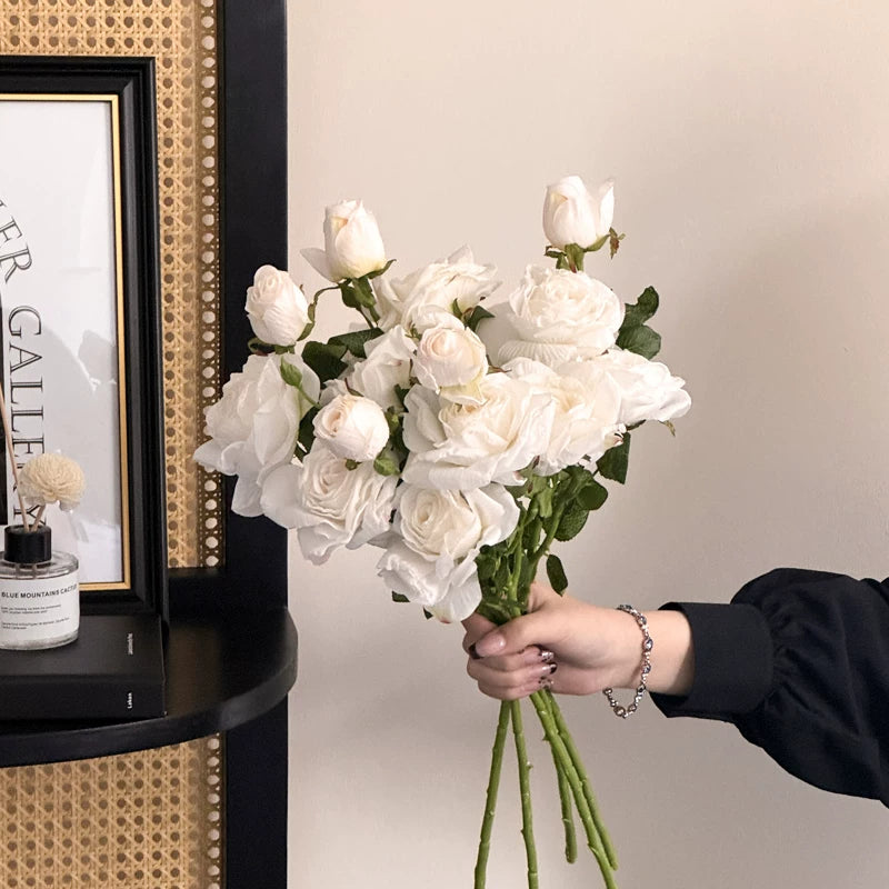 Vintage Faded Edge Rose Artificial Bouquet for Elegant Home Decor