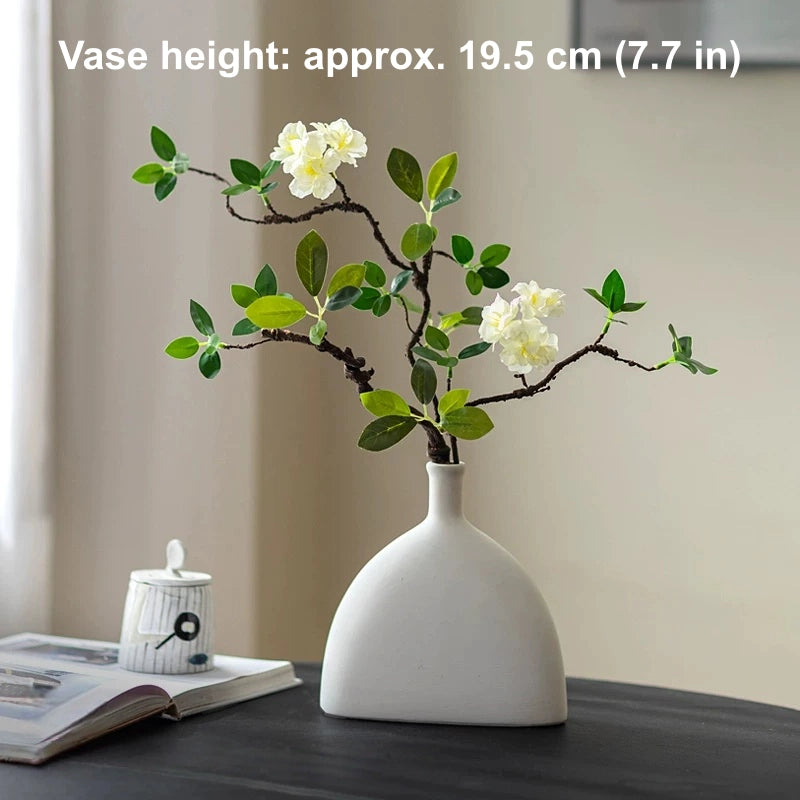 artificial begonia flowers round ceramic vase shelf styling decor