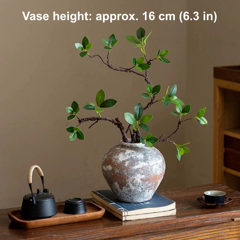 artificial begonia arrangement rustic pottery vase vintage home decor