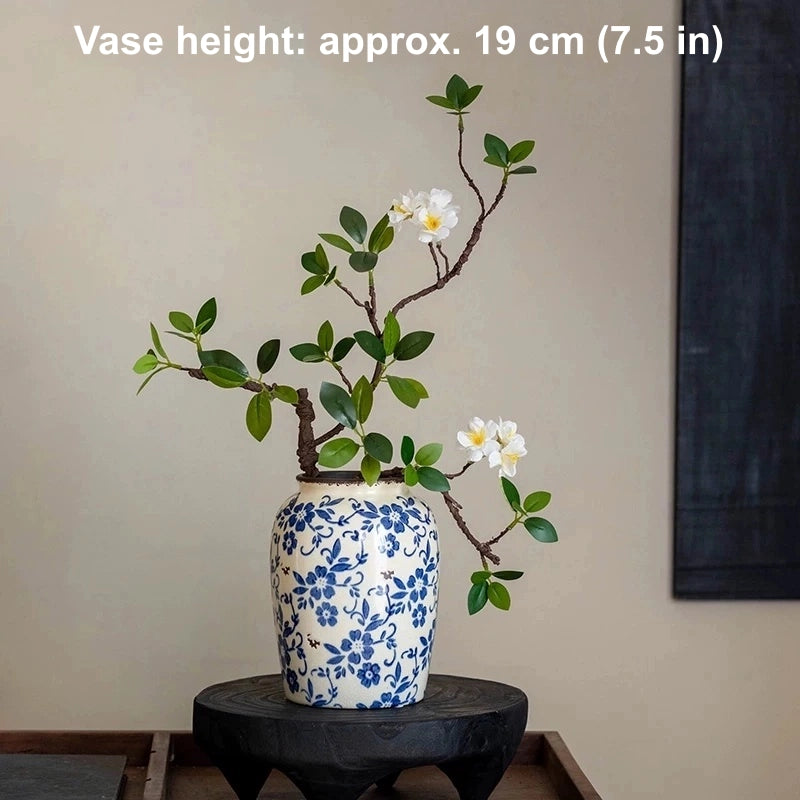 artificial begonia flowers blue pattern porcelain vase classic decor