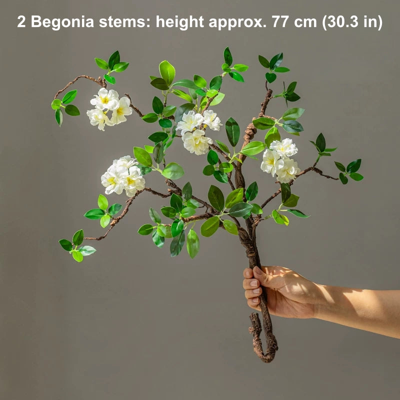 artificial begonia flower stems 2 branches 77cm realistic faux floral arrangement