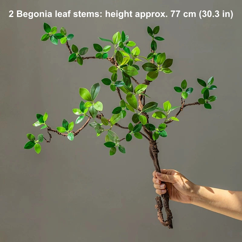 artificial begonia leaf stems 2 branches 77cm faux greenery realistic plant decor