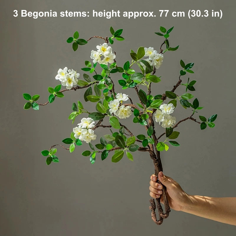 artificial begonia flower stems 3 branches 77cm full faux floral arrangement