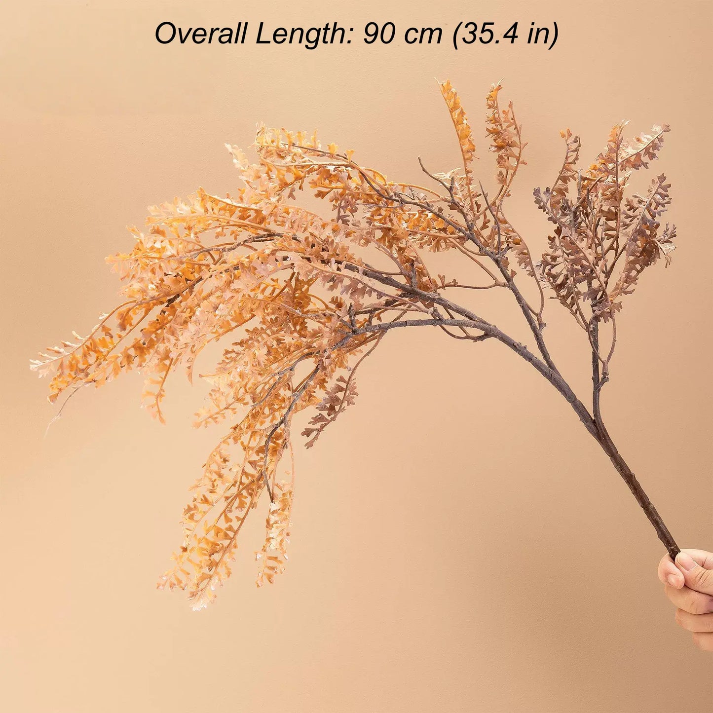 Beige artificial dried-look faux fern branch with soft foliage texture for minimalist home decor and vase styling