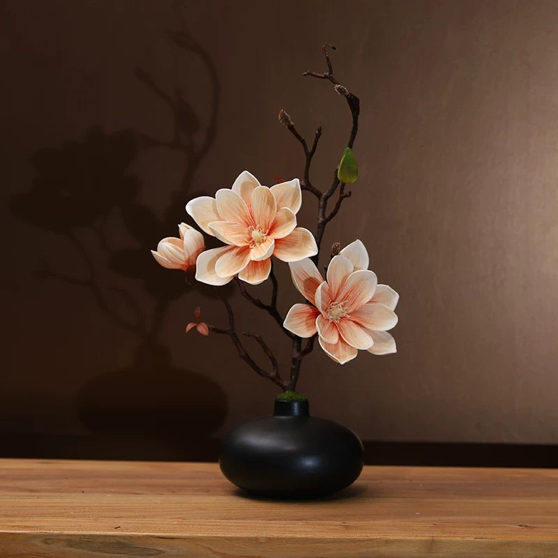 Elegant Artificial Magnolia Flower Set with Ceramic Vase - EterniFlora