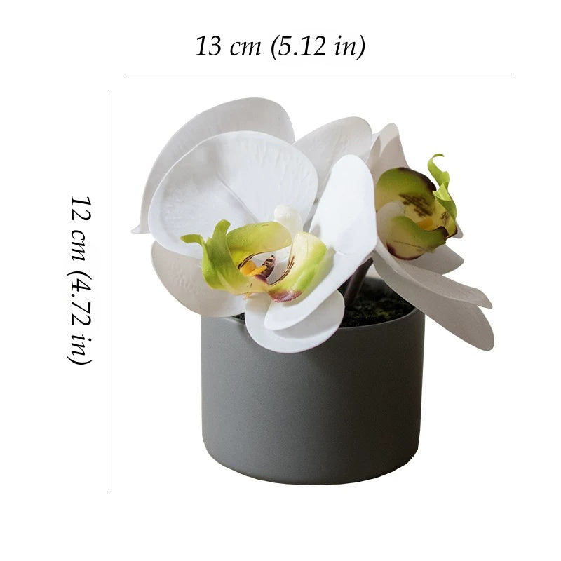 mini artificial orchid in pot white phalaenopsis desktop home decor