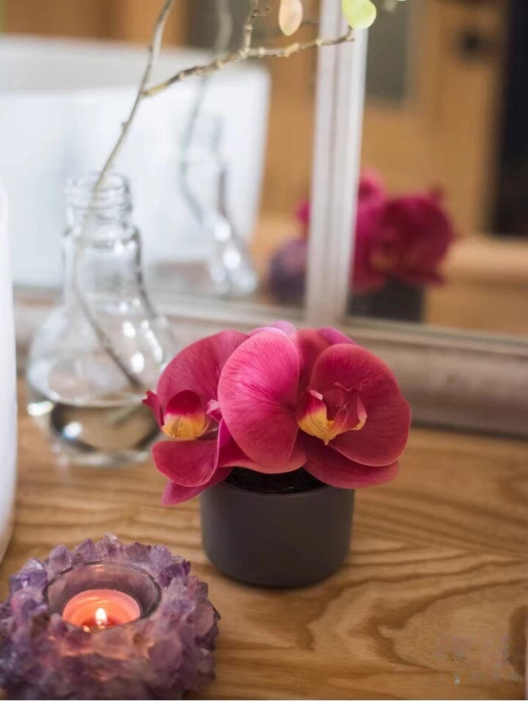 mini artificial orchid pink orchid bedside table decor aesthetic room