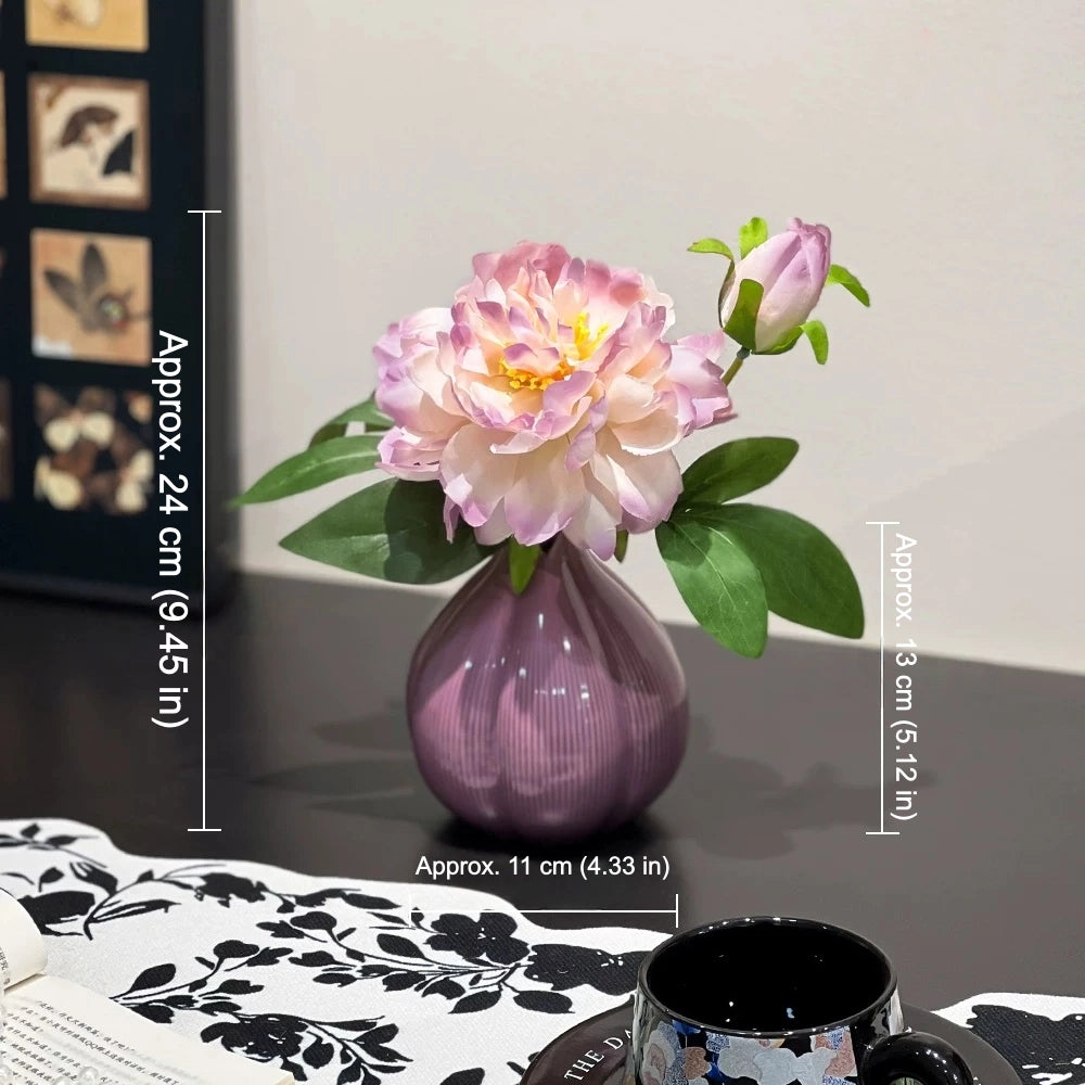 Purple Peony Artificial Flower in Ceramic Onion Vase - EterniFlora
