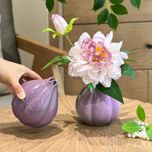 Purple Peony Artificial Flower in Ceramic Onion Vase - EterniFlora