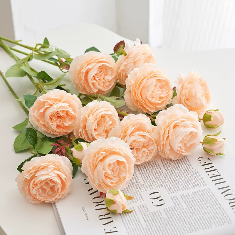 artificial rose bouquet champagne apricot tones soft home decor