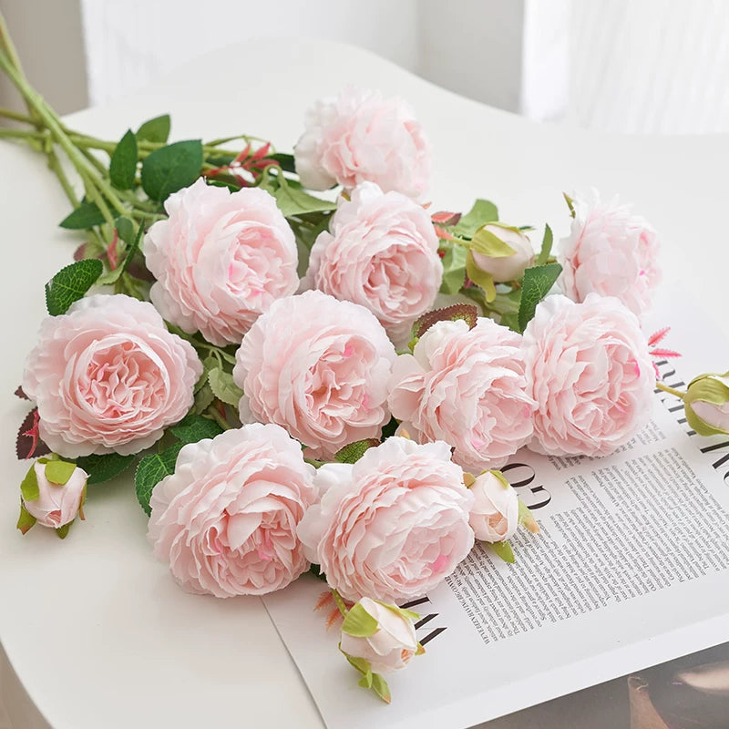 artificial rose bouquet blush pink realistic faux roses tabletop styling