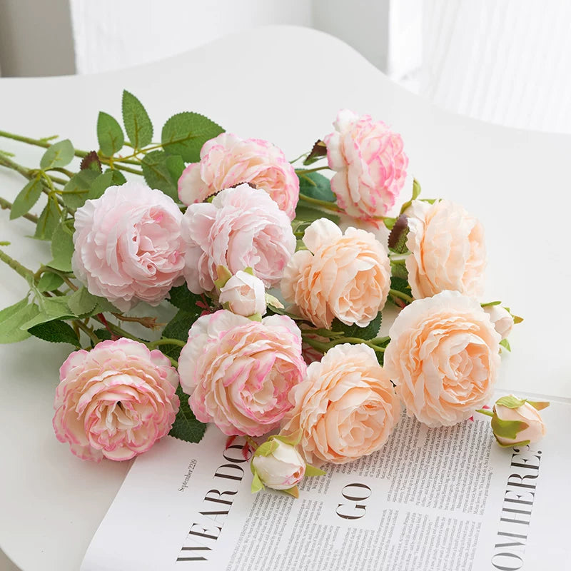 artificial rose bouquet pink and peach roses romantic home styling