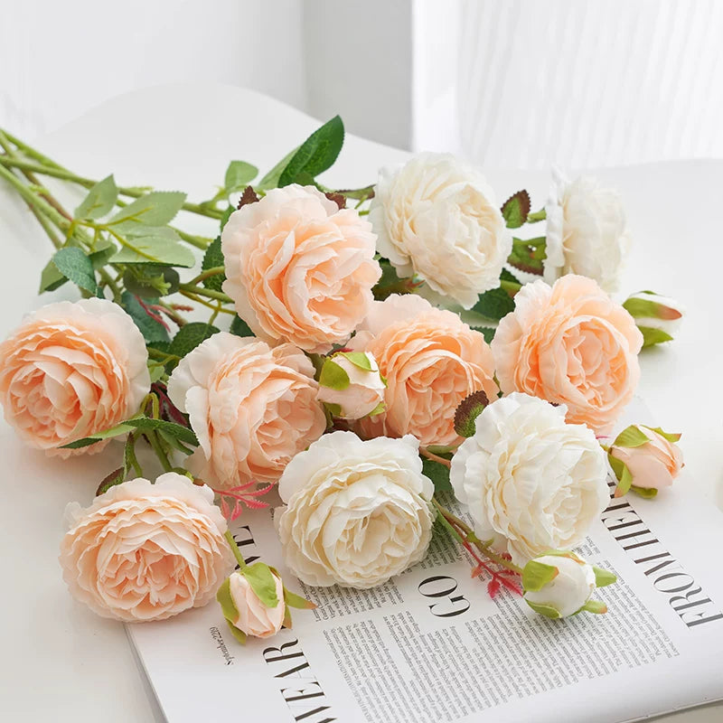 artificial rose bouquet mixed cream and pink roses elegant styling