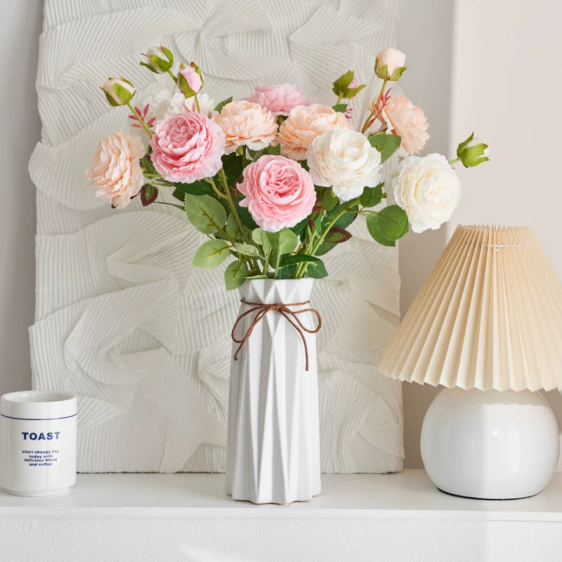 artificial rose bouquet white vase elegant interior floral decor