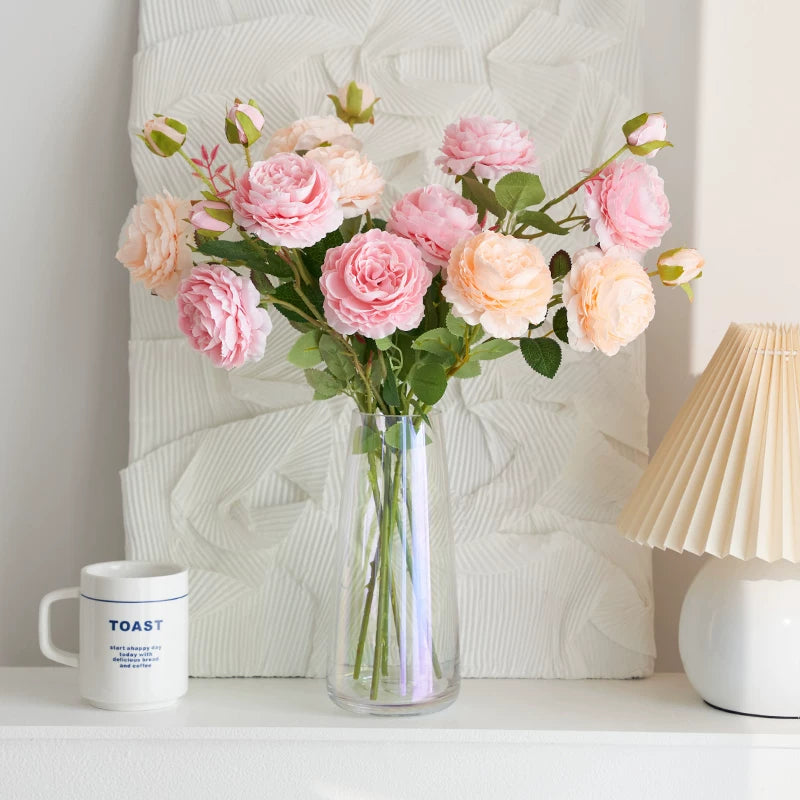 artificial rose bouquet soft pink flowers vase minimalist decor