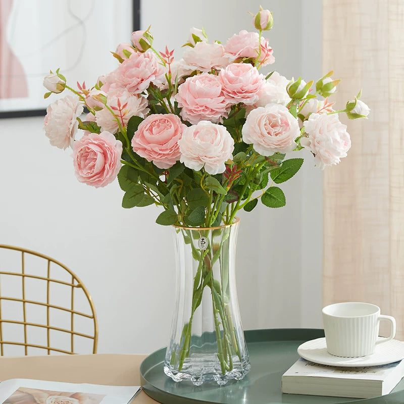 artificial rose bouquet pink and cream roses elegant table decor