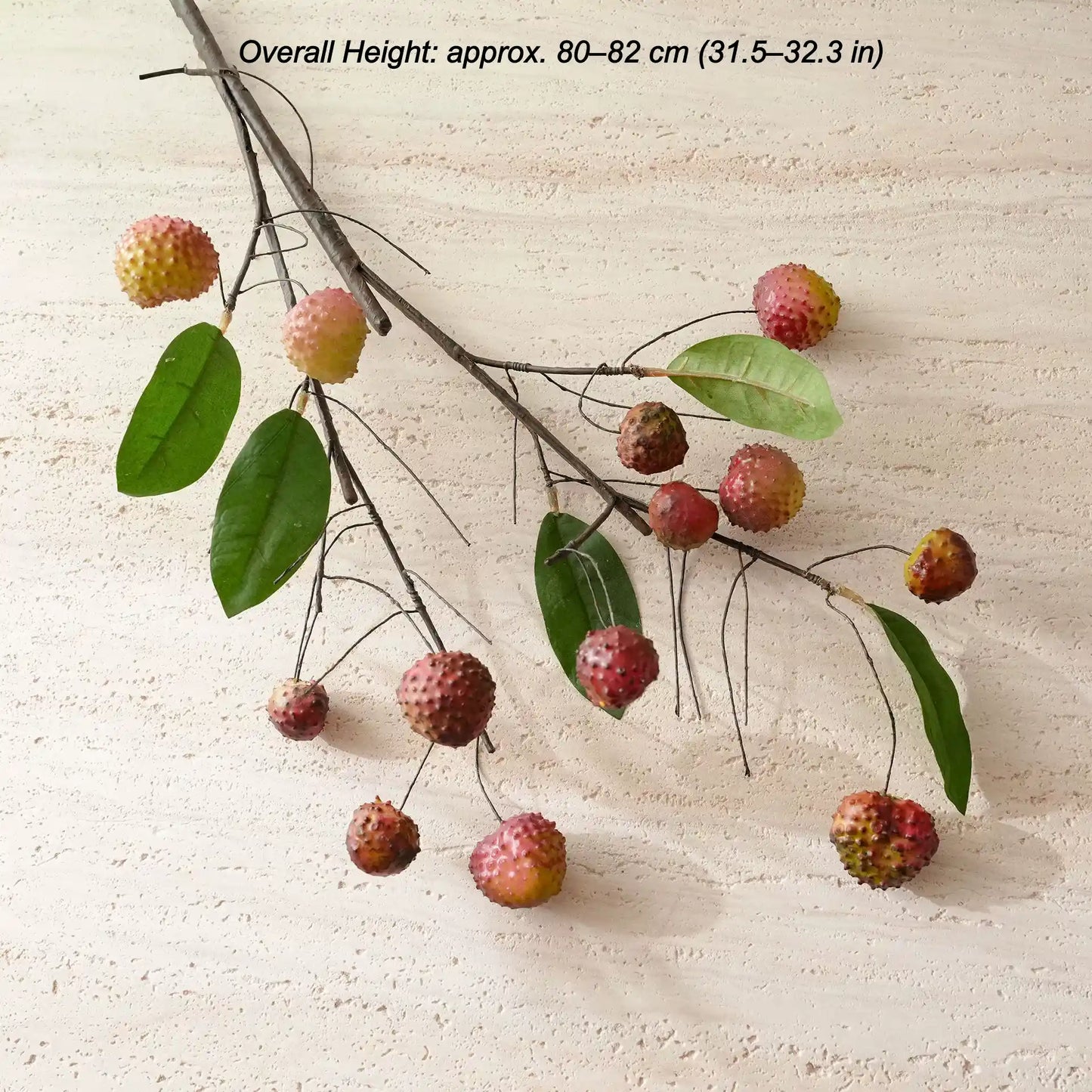 Faux lychee stem with pink and red artificial fruit clusters for farmhouse home styling