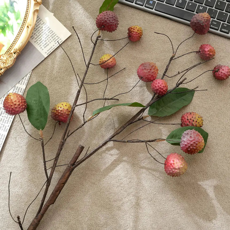 Decorative artificial lychee branch with realistic fruit texture for product photography props