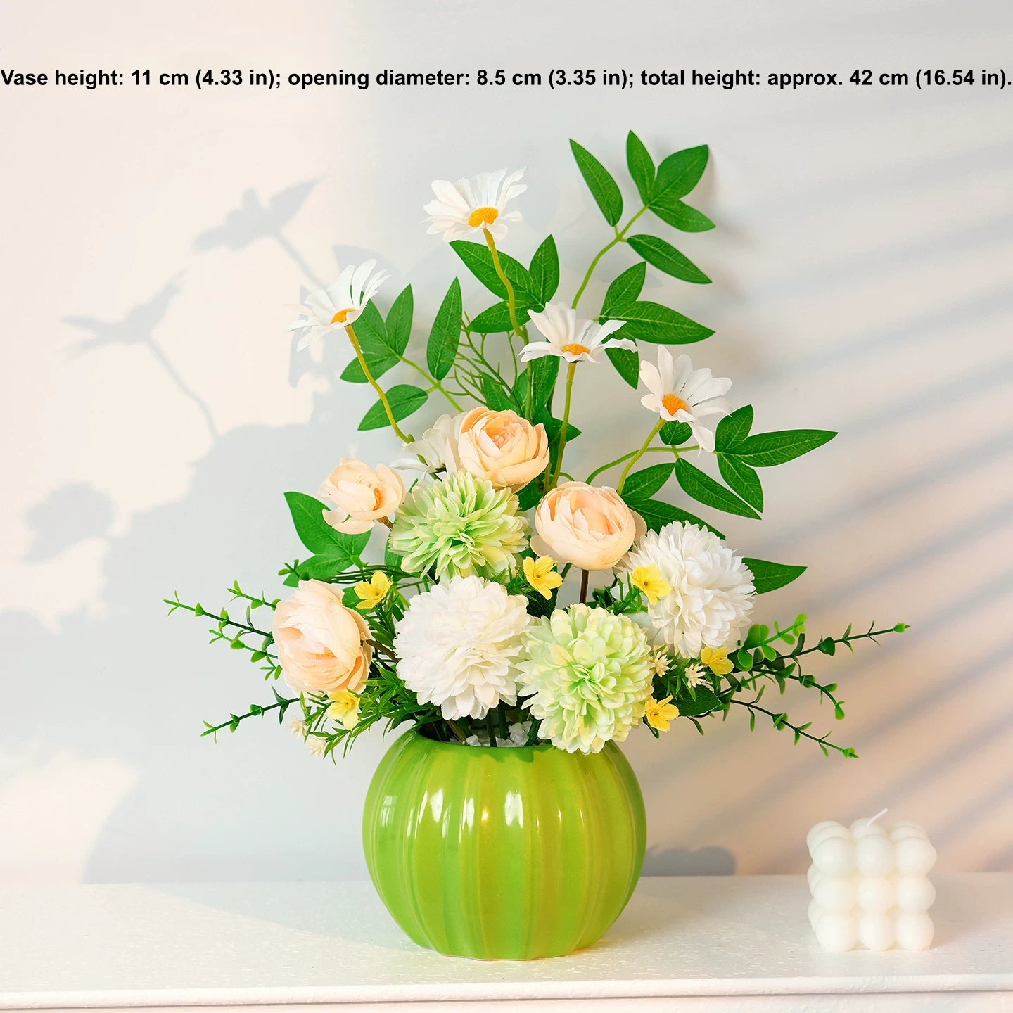 Nordic artificial flower arrangement with green vase for modern tabletop decoration