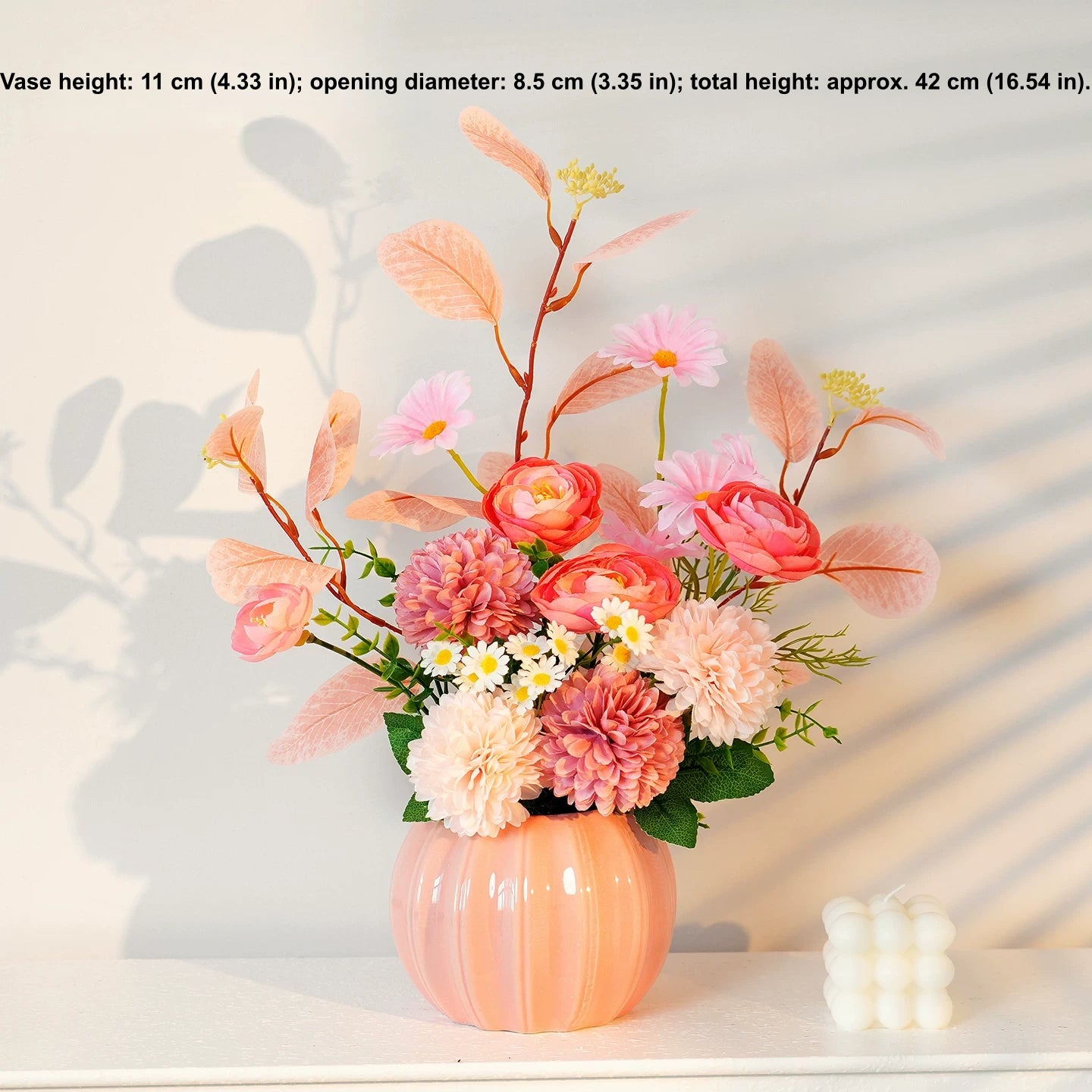 Pink artificial flower arrangement in ceramic vase for Nordic home decoration