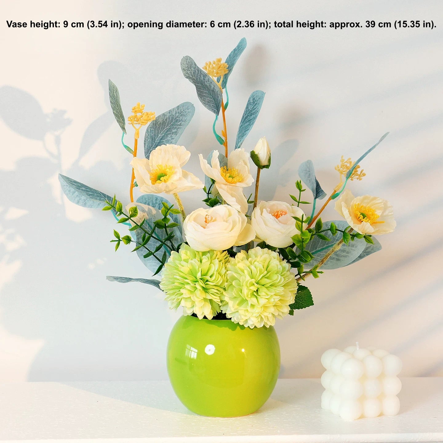 Green vase artificial flower arrangement for Nordic minimalist home decor