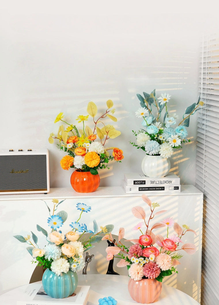 Colorful Nordic faux flower arrangements for shelf and tabletop decoration