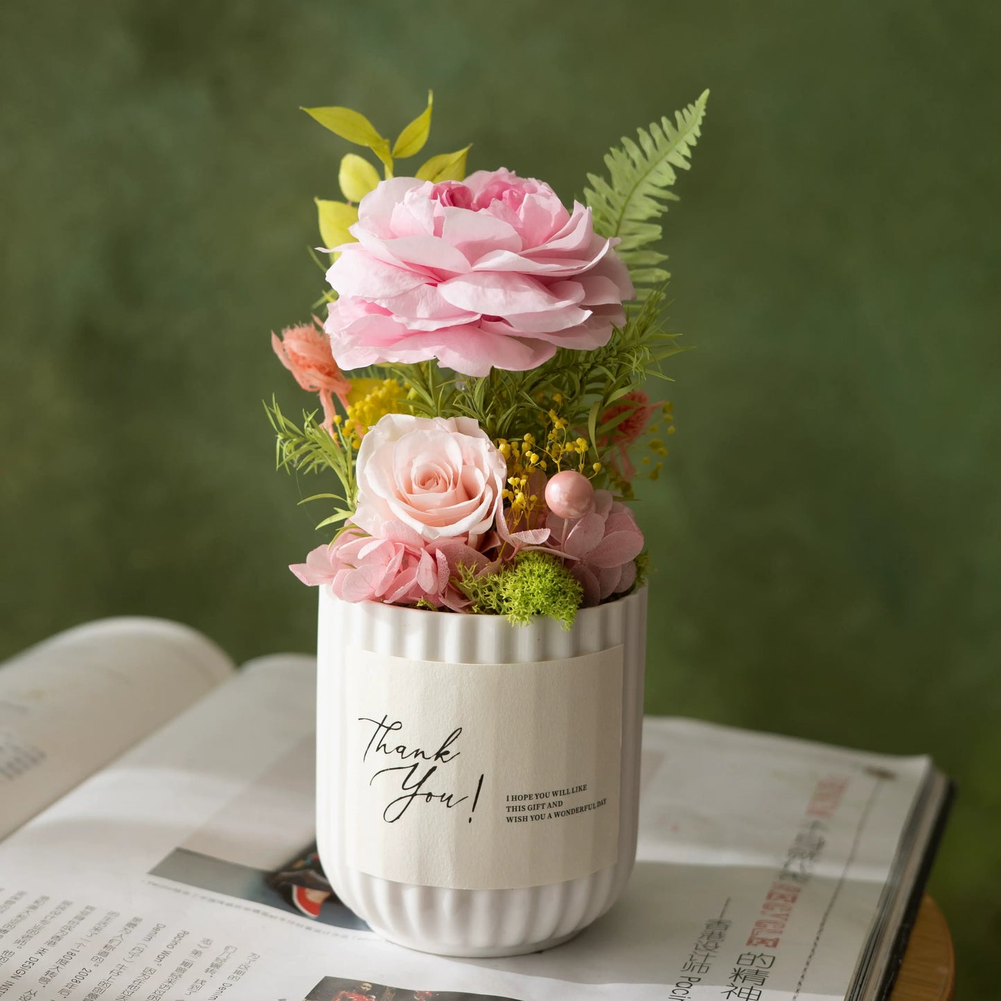Preserved Austi Rose Mini Potted Plant Gift Home Decor Austin Rose Pink