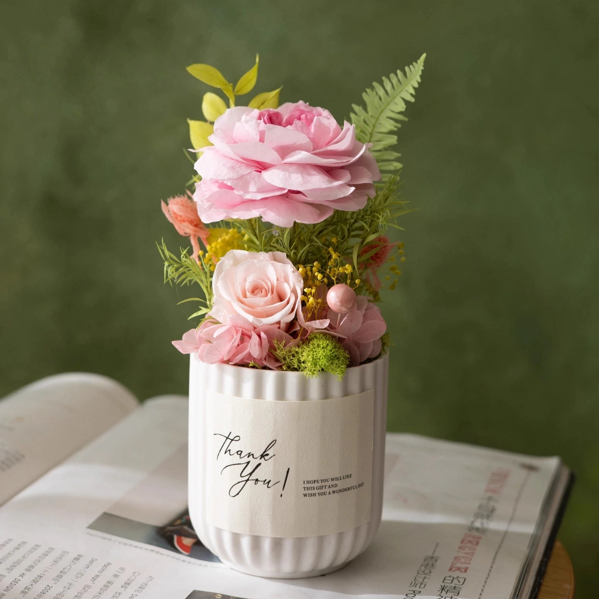 Preserved Rose Mini Potted Plant Gift Home Decor Austin Rose Pink