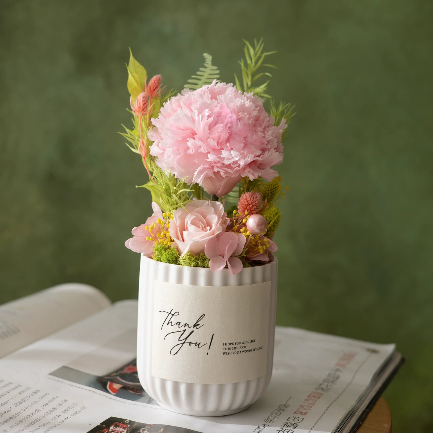 Preserved Carnation Mini Potted Plant Gift Home Decor Carnation Pink White Pot