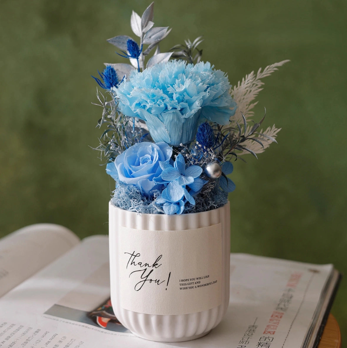 Preserved Mini Potted Plant Gift Home Decor Carnation Blue