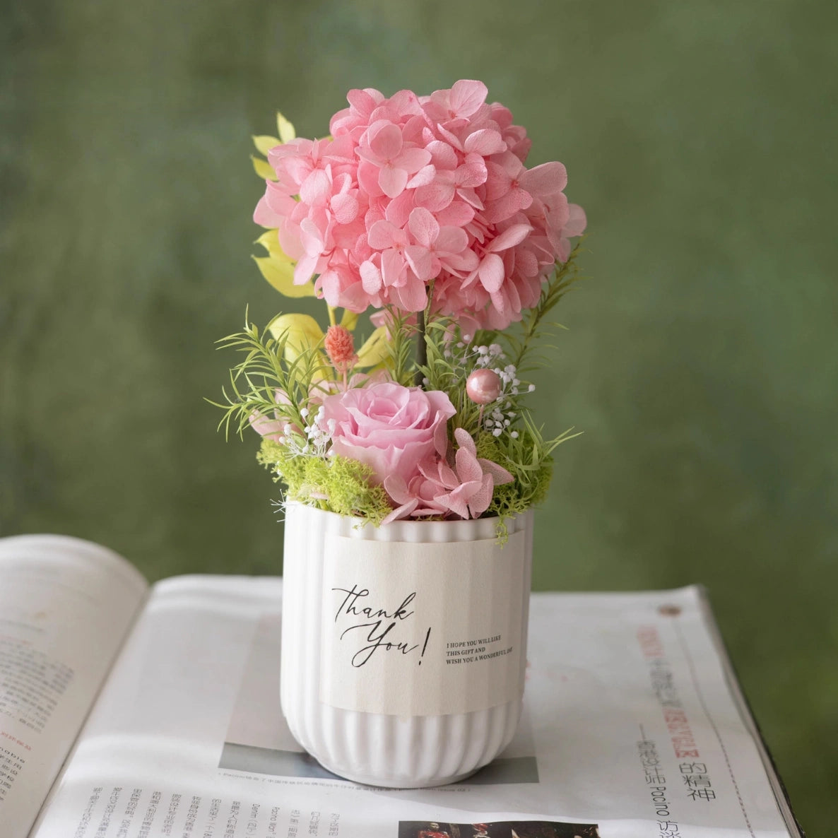 Preserved Mini Potted Plant Gift Home Decor Hydrangea Tree Pink