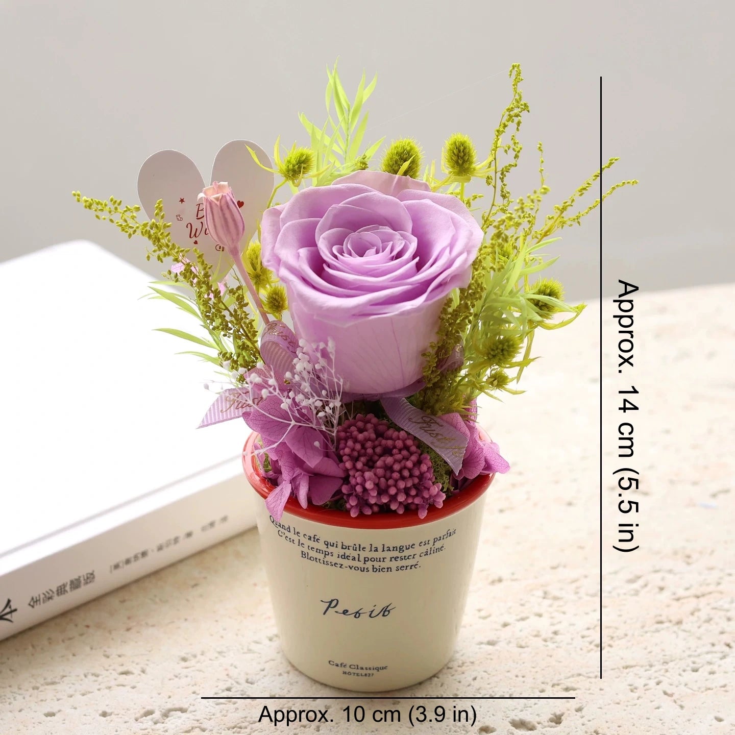 Preserved Rose Mini Potted Plant Gift Home Decor Dreamy Purple