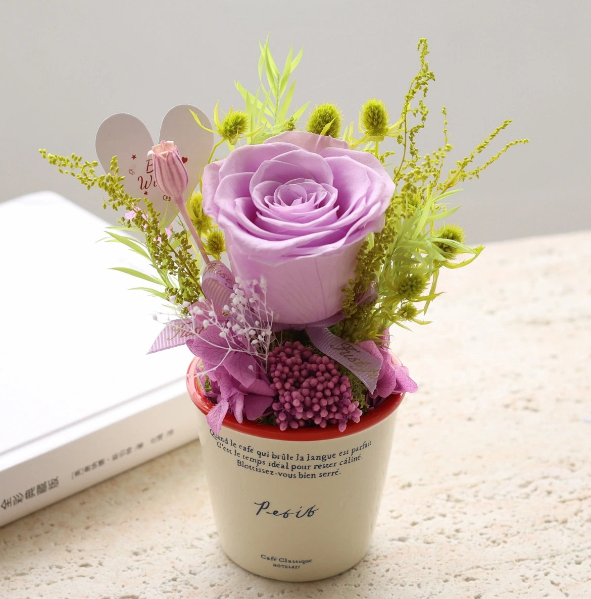 Preserved Rose Mini Potted Plant Gift Home Decor Dreamy Purple