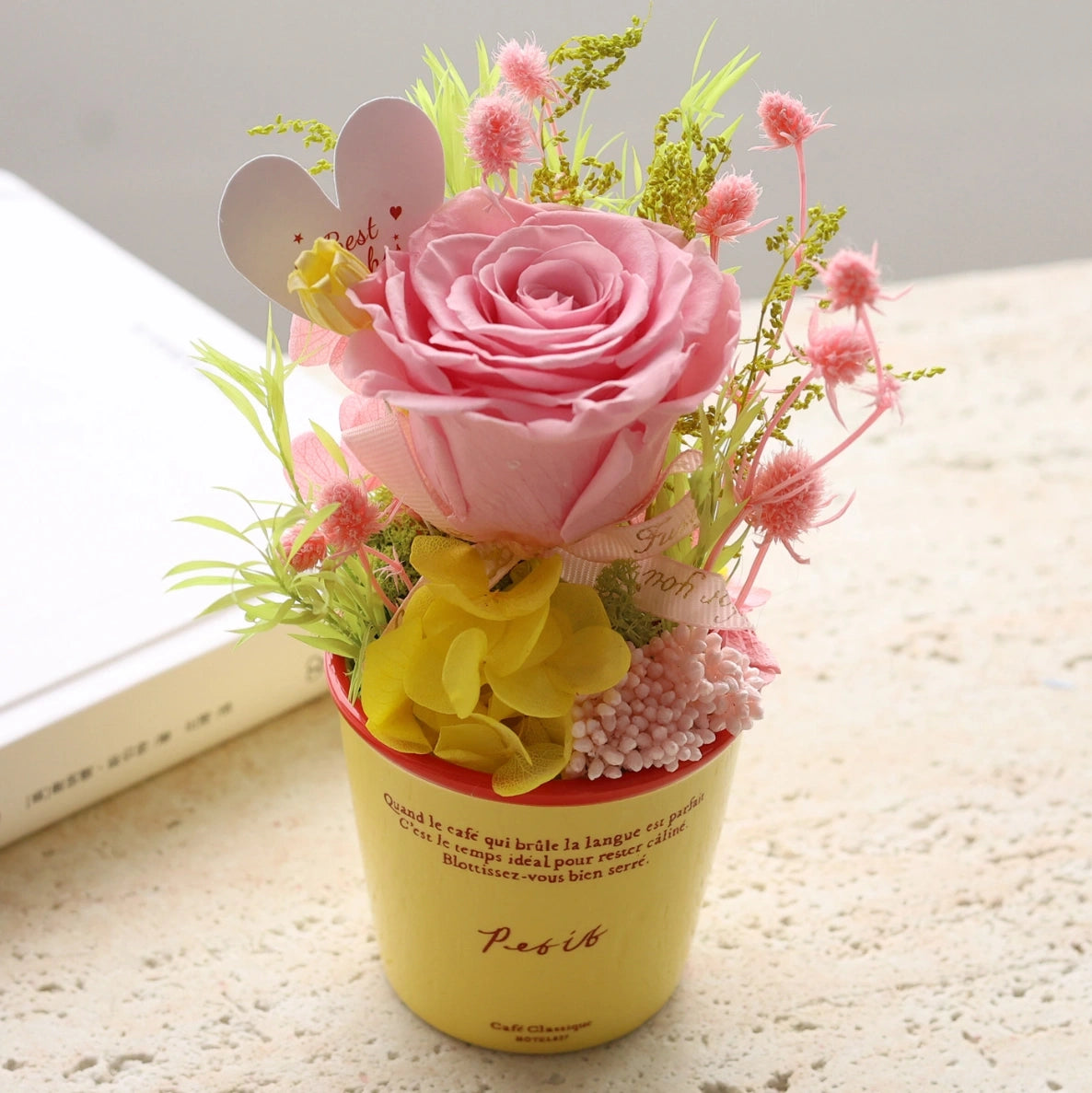 Preserved Rose Mini Potted Plant Gift Home Decor Cherry Blossom Pink
