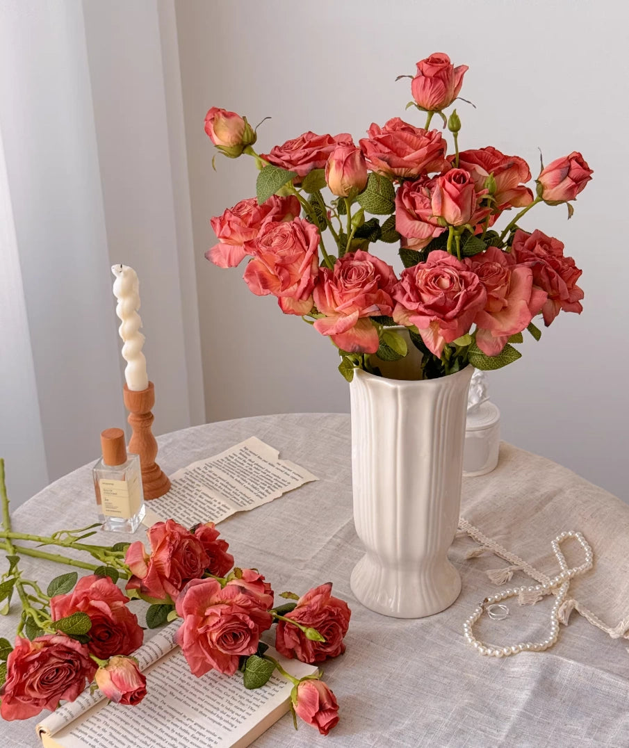 Vintage Faded Edge Rose Artificial Bouquet for Elegant Home Decor